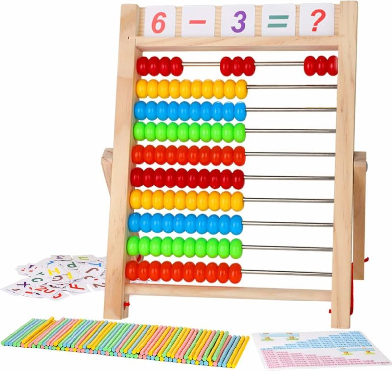 Abaci | Calcolo a Legno per Bambini Matematica Educativa Gioco di Conteggio con Stecchi e Carte dell’Alfabeto Numerico Regalo di Gioco per Bambini e Bambine Età 3+ Anni