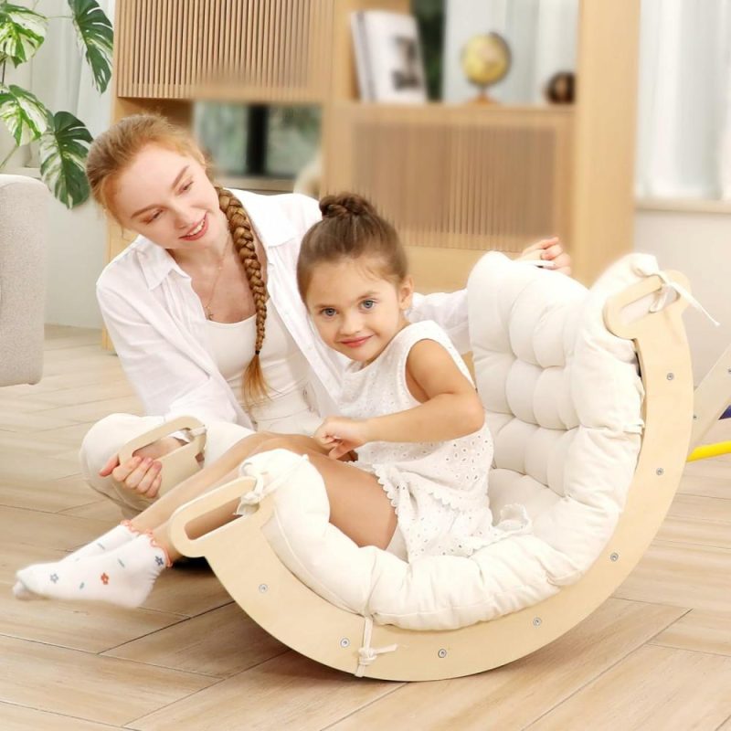 Arrampicate Indoor e Strutture di Gioco | 2 In 1 Archetto Scalabile Montessori per Bambini,Rocker in Legno Arcobaleno e Cuscino,Scala Triangolare,Palestra Scalabile Montessori per Bambini 0-8 Anni