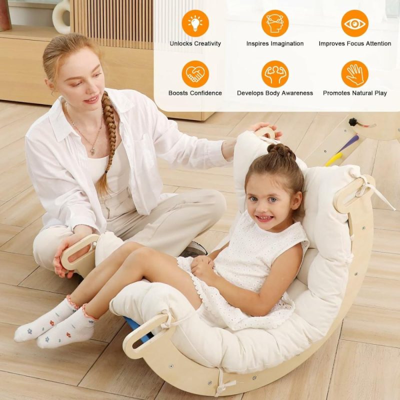 Arrampicate Indoor e Strutture di Gioco | 2 In 1 Archetto Scalabile Montessori per Bambini,Rocker in Legno Arcobaleno e Cuscino,Scala Triangolare,Palestra Scalabile Montessori per Bambini 0-8 Anni