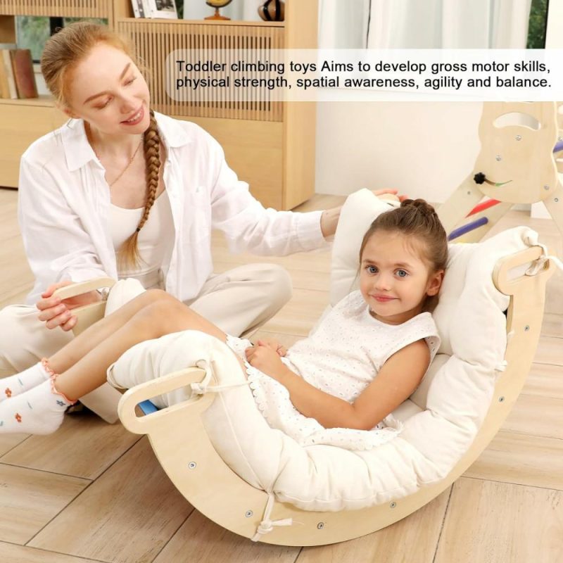 Arrampicate Indoor e Strutture di Gioco | 2 In 1 Archetto Scalabile Montessori per Bambini,Rocker in Legno Arcobaleno e Cuscino,Scala Triangolare,Palestra Scalabile Montessori per Bambini 0-8 Anni