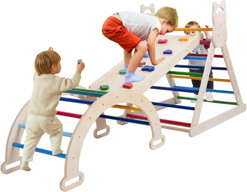 Arrampicate Indoor e Strutture di Gioco | 5 In 1 Triangolo Pikler – Set di Arrampicata Montessori, Gioco di Arrampicata per Bambini, Parco Gioco Interno, Scala Regolabile in Legno, Adatto per Bambini 0-8 Anni