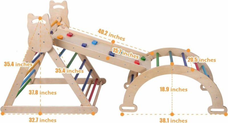 Arrampicate Indoor e Strutture di Gioco | 5 In 1 Triangolo Pikler – Set di Arrampicata Montessori, Gioco di Arrampicata per Bambini, Parco Gioco Interno, Scala Regolabile in Legno, Adatto per Bambini 0-8 Anni