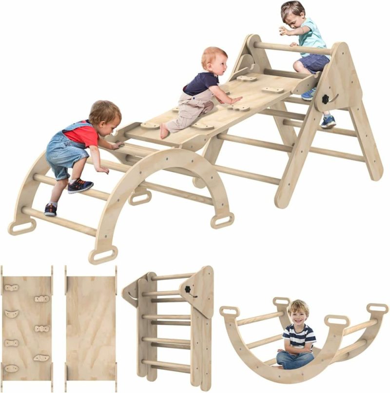 Arrampicate Indoor e Strutture di Gioco | Giocattoli di Scalata per Bambini, Giocattoli Scalabili da Interno, Set di Scalata Montessori con Scalatore Triangolare, Rampe a Arco, Scalatore, Scivolo, Sedile, Giocattoli Montessori in Legno per Bambini