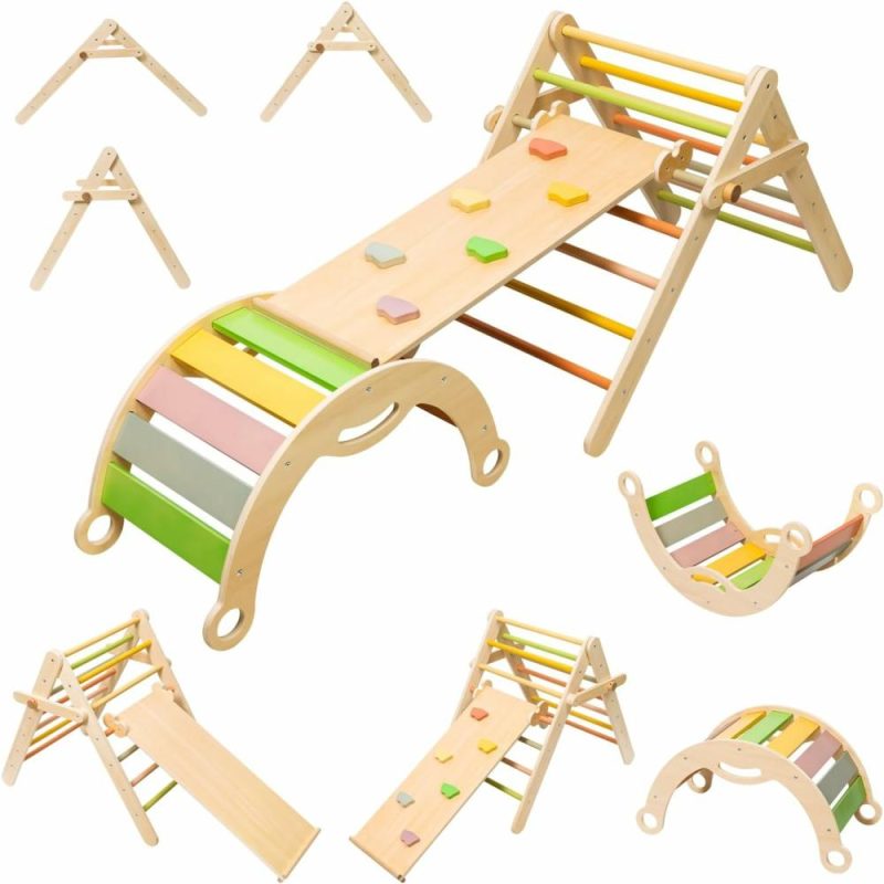 Arrampicate Indoor e Strutture di Gioco | Pikler Triangle Set 3 In 1 – Grande Scala per Bambini – Parco Giochi in Legno per Neonati – Set Scalabile Montessori con Rampe, Arco e Scala Triangolare