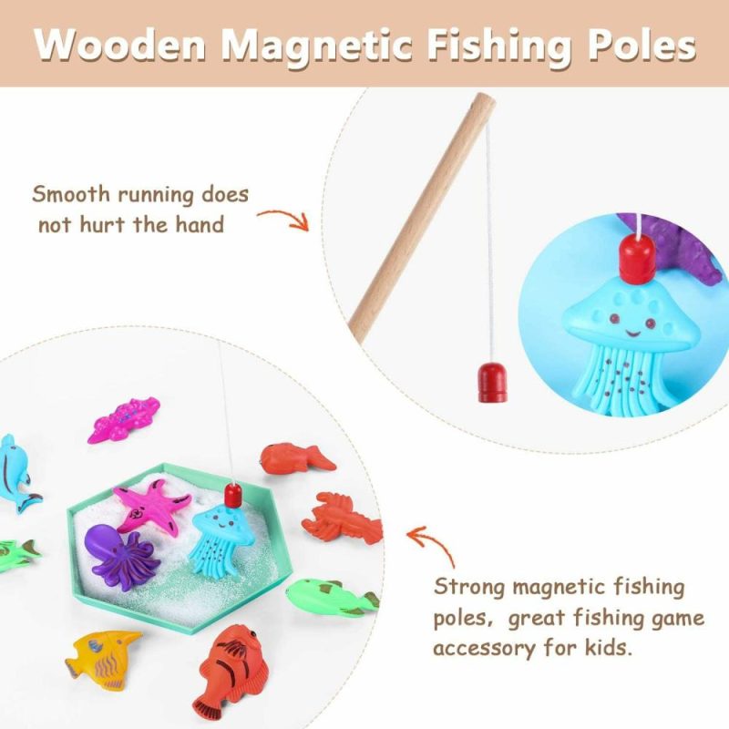 Baby & Bambino Giochi | 4 Pezzi Pesci da Pesca in Legno con Magnetismo, Pali da Pesca Magnetici, Bastone da Pesca per Gioco di Pesca Magnetica in Legno, Ideale per Bambini di Asilo Nido e Scuola Materna Maschio e Femmina