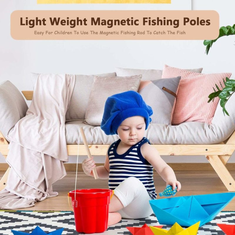 Baby & Bambino Giochi | 4 Pezzi Pesci da Pesca in Legno con Magnetismo, Pali da Pesca Magnetici, Bastone da Pesca per Gioco di Pesca Magnetica in Legno, Ideale per Bambini di Asilo Nido e Scuola Materna Maschio e Femmina