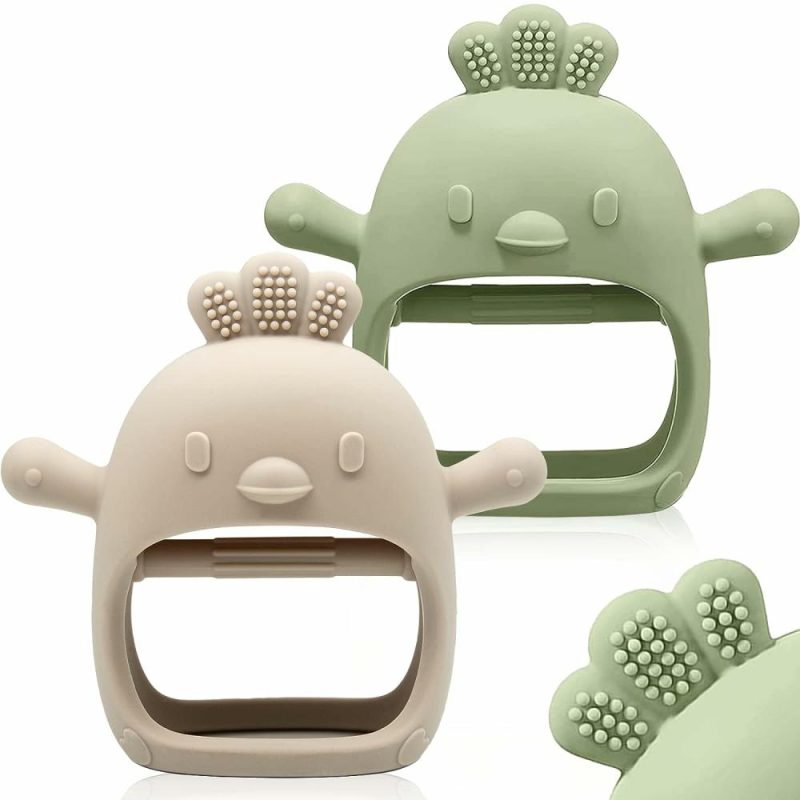 Dentifrici | 2 Pacchi Gioco da Masticare per Bambini 0-6 6-12 Mesi Guanto da Masticare in Silicone di Qualità Alimentare Anti Caduta Bracciale Mani Masticatori Gioco da Mordere per Bambini per Bisogni di Succhi Senza Bpa (Verde & Caramello)