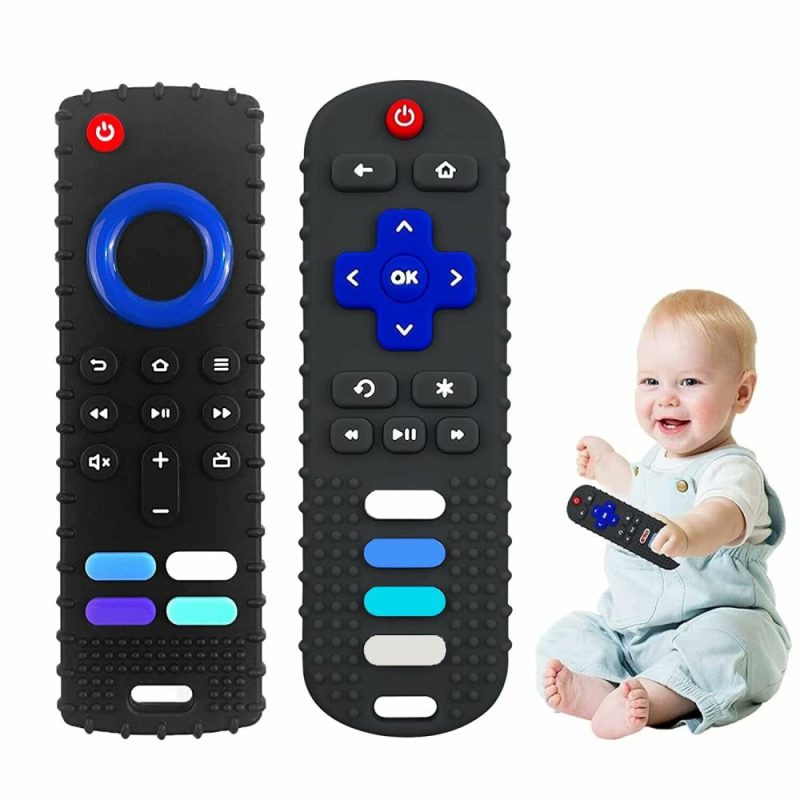 Dentifrici | 2-Pack Giocattoli da Sorrette per Bambini-Forma del Telecomando TV in Silicone per Neonati, Senza BPA (2Packs-Nero)