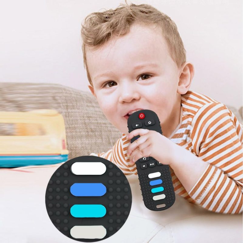 Dentifrici | 2-Pack Giocattoli da Sorrette per Bambini-Forma del Telecomando TV in Silicone per Neonati, Senza BPA (2Packs-Nero)