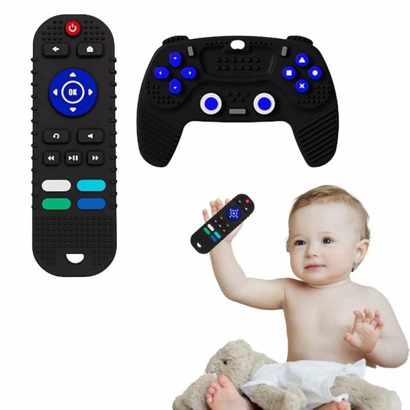 Dentifrici | 2-Pack Giocattolo Morso Bambino Silicone Gioco Sensibile per Bambini Piccoli Educativo Morso in Forma di Telecontrollo TV per Bambini 6-18 Mesi (Nero)