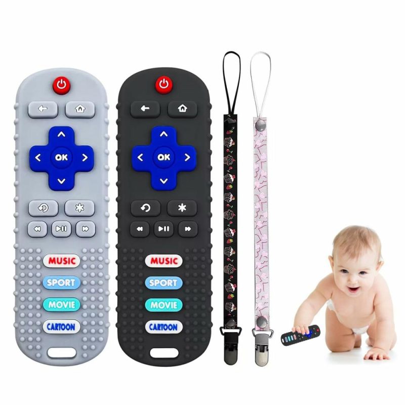 Dentifrici | 2-Pack Gioco da Masticare Telecomando per Bambini 6-36 Mesi, Gioco da Masticare in Silicone per Bambini maschi e femmine (Nero + Grigio)