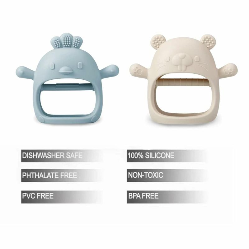 Dentifrici | 2 Pack Silicone Baby Teething Toys | Guantino da Masticare per Bambini | Guanto da Succhiare per Bambini per Bisogni di Succhiare | Gioco da Masticare Manica Pacifier per Lenire il Dolore da Svezzamento (Bianco/Azzurro)