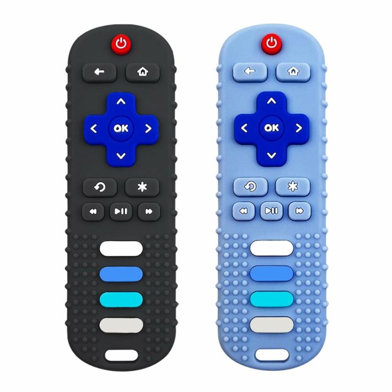 Dentifrici | 2-Pack Silicone Baby Teething Toys – Tv Remote Teethers per Bambini 6-12-18 Mesi – Forme di Telecontrollo per Bambini – Silicone per Bambini Uomini e Donne Giocattolo Sensory (Nero+Blu)