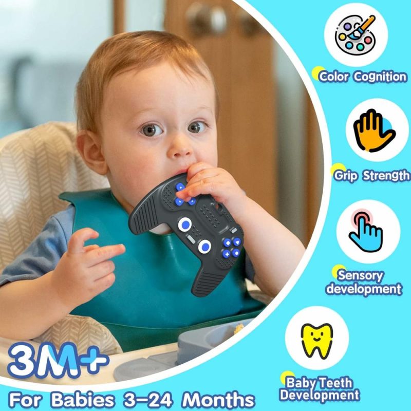 Dentifrici | 2 Pack Telecomando e Controller di Gioco per Bambini da 3 Mesi in Suo, Giocattoli da Masticare Regali per Bambini maschi e femmine (Nero)