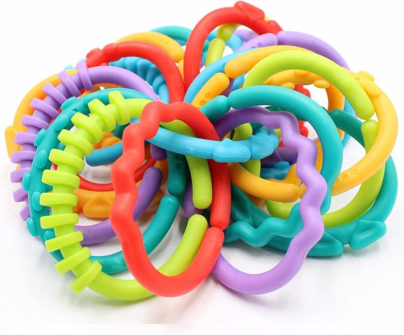 Dentifrici | 24 Pack Baby Teether Rings Links Toys Colorful Round Connecting Ring For Rattle Strollers Car Seat Travel Toys – Adatto per Bambino, Neonato, Bambino (Colori Arcobaleno)