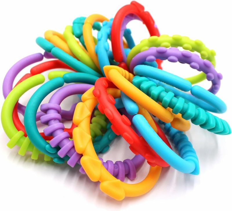 Dentifrici | 24 Pack Baby Teether Rings Links Toys Colorful Round Connecting Ring For Rattle Strollers Car Seat Travel Toys – Adatto per Bambino, Neonato, Bambino (Colori Arcobaleno)