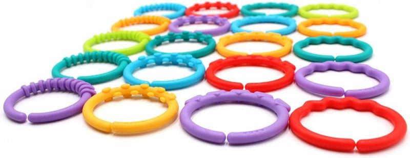 Dentifrici | 24 Pack Baby Teether Rings Links Toys Colorful Round Connecting Ring For Rattle Strollers Car Seat Travel Toys – Adatto per Bambino, Neonato, Bambino (Colori Arcobaleno)