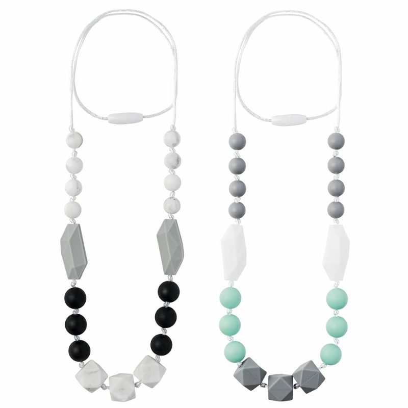 Dentifrici | 2Pcs Collare da dentizione per Bambini, da Indossare per la mamma – Collane da Allattamento per Bambini – Giocattoli da Masticare Sensoriali per Bambini, Bambine, Adulti – Regalo per Battesimo, Compleanno (Verde Grigio Nero)