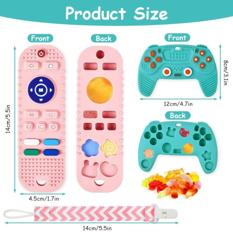 Dentifrici | 2Pcs Silicone Baby Teething Toys, Telecontrollo Forma Giocattolo da Masticare e Giocattolo da Masticare Controllore del Gioco, Clip da Sonno 2Pcs, Silicone Senza BPA Telecontrollo da Masticare per Bambini 3+ Mesi, Frozen (Blu e Rosa)