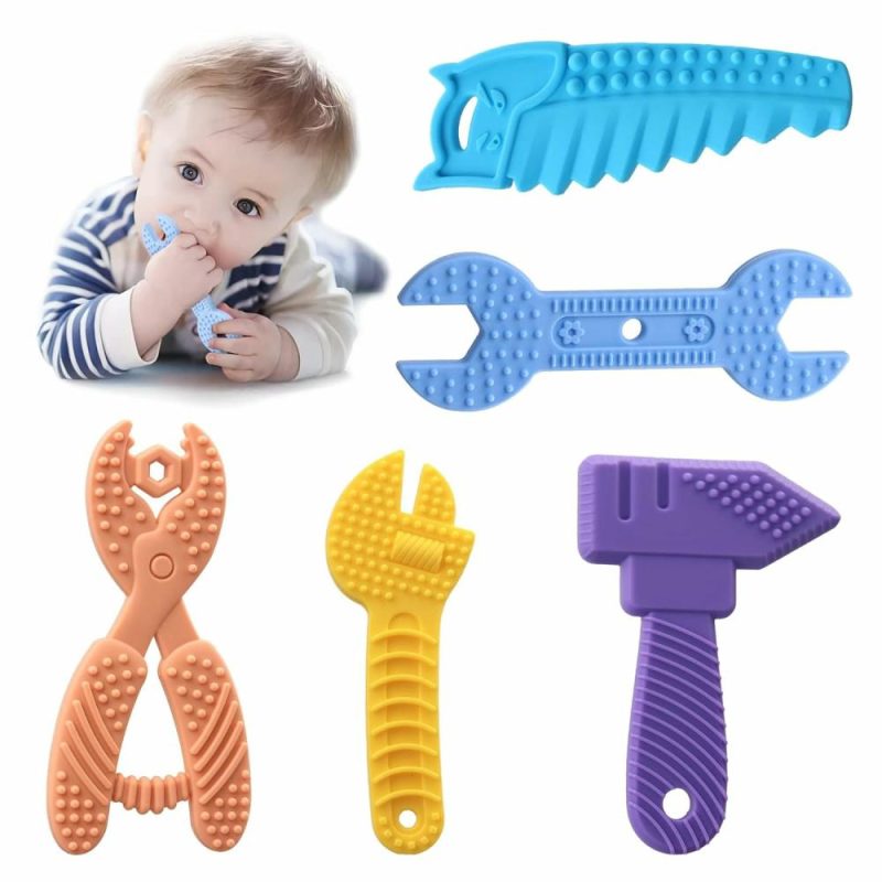 Dentifrici | 5Pcs Giocattoli da Masticare per Bambini, Giocattoli Sensibili in Silicone per Neonati, Giocattoli per Bambini 0-6, Regali per la Nascita di Bambini 3 9 12 18 Mesi 1 Anno Bambine Bambini, Giocattolo da Masticare per Neonati Bambino Bambina, Giocattoli per Viaggio, Senza Bpa