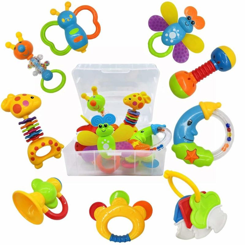 Dentifrici | 9Pcs Set di Gioco di Succhiare per Neonato con Scatola di Archiviazione, Regalo per Bambino Maschio di 0 a 18 Mesi, Blu