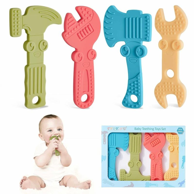 Dentifrici | Baby Giocattoli da Masticare per Bambini 0-6 Mesi 6-12 Mesi Silicone Senza Bpa Biberon da Masticare Giocattoli da Masticare Morso Bambino Bambina  Martello Chiave Dadi Pinze per Bambini Bambine Morbido Trattato Facile da Togliere e Pulire 4 Confezioni