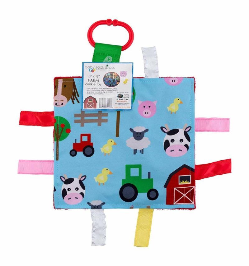 Dentifrici | Baby Sensory Crinkle & Teething Square Lovey Con Etichette Chiusi a Fermo Migliora Sviluppo Cognitivo, Sociale ed Emotivo 8 X 8 Pollici (Amici della Fattoria)