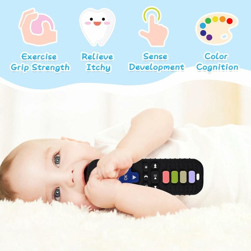 Dentifrici | Baby Teether Toys 2 Pz Telecomandi Forma Giocattoli da Masticare e Morsetto a Forma di Telefono, Morsetti in Silicone per Bambini 6-12 Mesi, Giocattolo Educativo Sensory Early – Nero, Nero