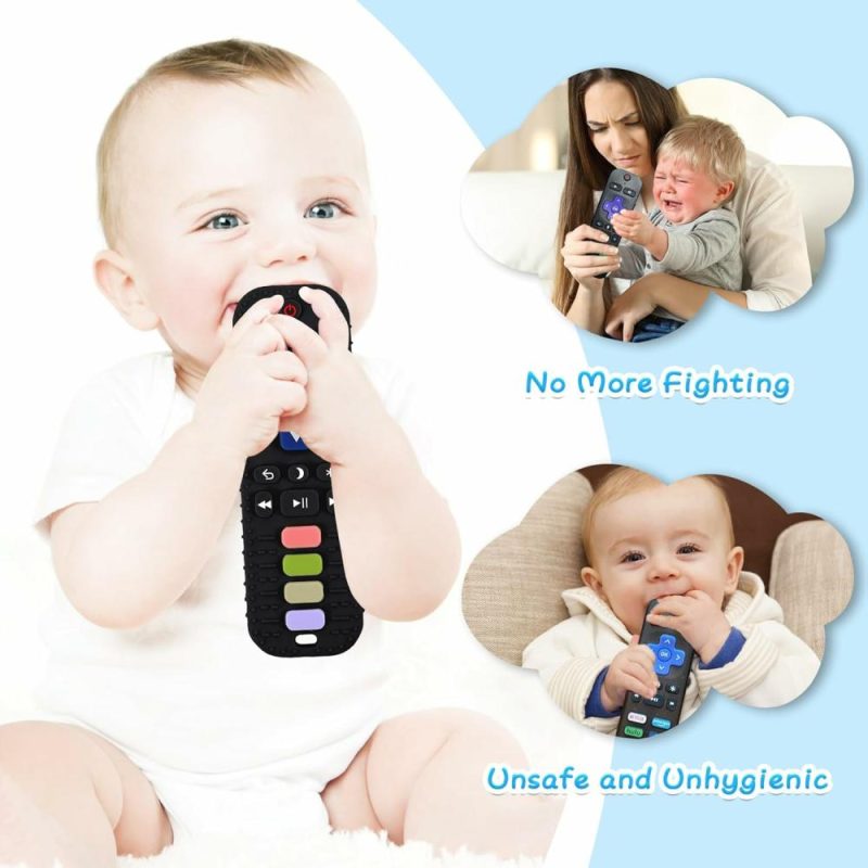 Dentifrici | Baby Teether Toys 2 Pz Telecomandi Forma Giocattoli da Masticare e Morsetto a Forma di Telefono, Morsetti in Silicone per Bambini 6-12 Mesi, Giocattolo Educativo Sensory Early – Nero, Nero