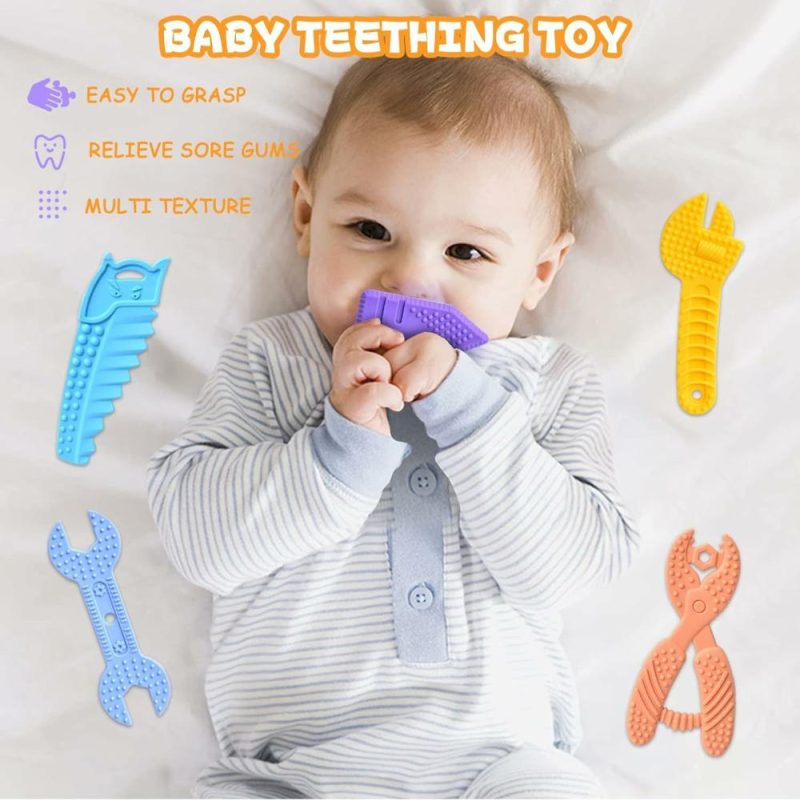 Dentifrici | Baby Teething Toys 0-6 Mesi 6-12 Mesi – Set di Masticatori per Denti da Latte Senza BPA Silicone Morbido – Forme di Martello, Chiavi e Scissors – Regalo di Nascita 5-Pack