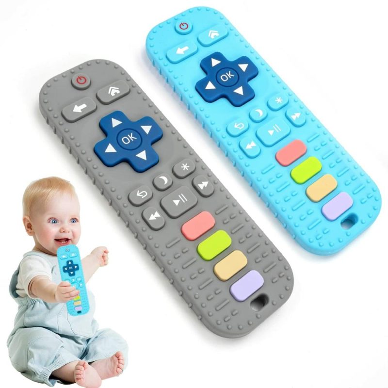 Dentifrici | Baby Teething Toys 2Pack Teething Toys For Babies 6-12 Months 0-6 Months Baby Toys 6 To 12 Months Remote Control Teething Toys Newborn Baby Teether Infant Toys For Baby Boy Girl Toys (Gray+Blue)