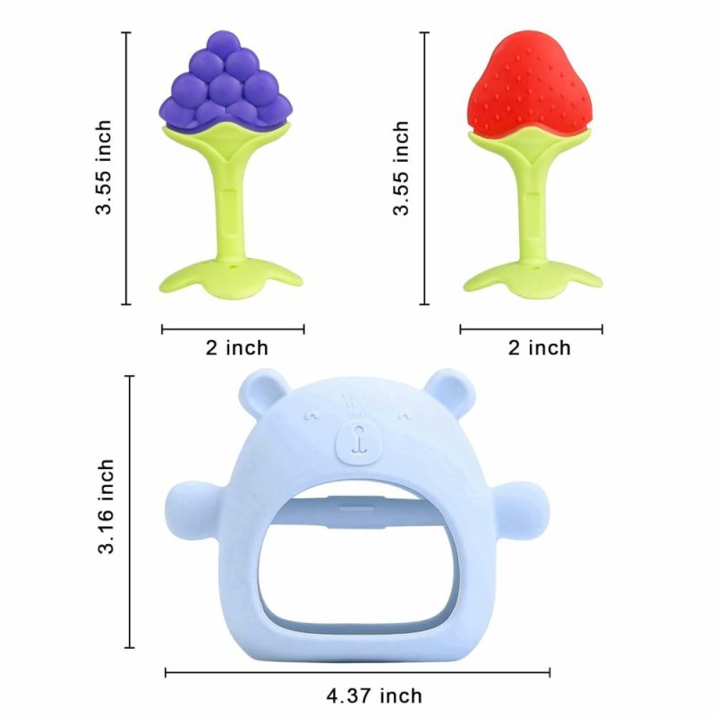 Dentifrici | Baby Teething Toys 3 Pcs Set Dentiera 0-6 3-6 Mesi & 6-12 Mesi Accessori per Bambini Giocattoli per Bambini Set Dentiera Silicone Alimentare Forma di Orso Set Dentiera Forma di Frutta