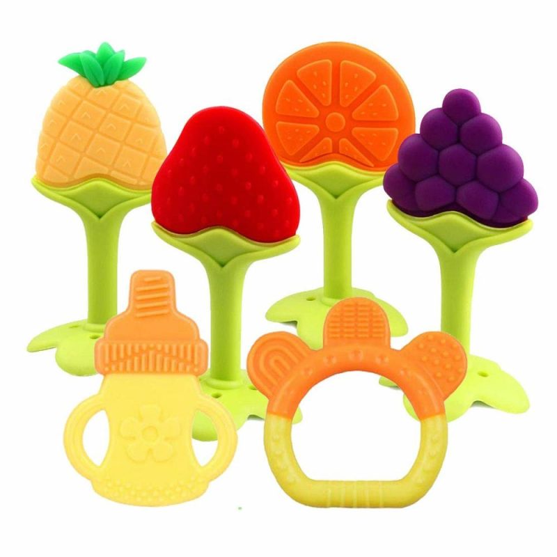 Dentifrici | Baby Teething Toys 6 Pack Bpa Free Silicone Baby Teethers – Sicuri in Frigorifero – Giocattoli da Masticare Organici per Neonati – Morbidi e Strutturati per lo Sviluppo Naturale del Cervello