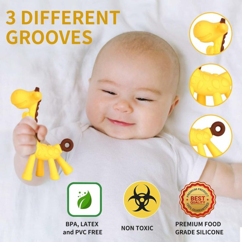 Dentifrici | Baby Teething Toys (7 Pack) Senza Bpa Per Neonati Bambini In Età Pre-Scolare Silicone Frutta Giraffa Distensori Denti Spazzolino Dito Fragola Arancia Mela Per Ammorbidire le Gengive Set Con Custodia di Archiviazione