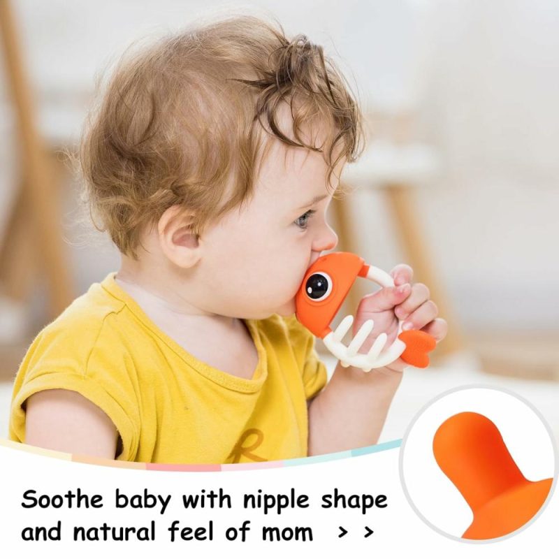 Dentifrici | Clownfish Baby Teether Toys – Giocattoli Morso per Bambini 0-3-6-12 Mesi con Clip – Giocattolo Morso Sicuro in Silicone morbido per Neonati 4-9 Mesi – Morso e Succhi per Lenire il Morso – Regalo divertente per Neonati