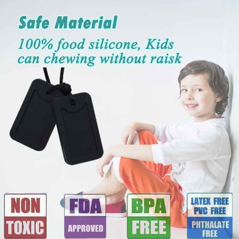 Dentifrici | Collana Masticabile Sensory per Bambini o Adulti – Spilla in Silicone per Cani da Masticare per Autismo, Adhd, Spd, Pica e Bisogni di Masticazione Motoria Orale – Collane da Masticare (Nero)