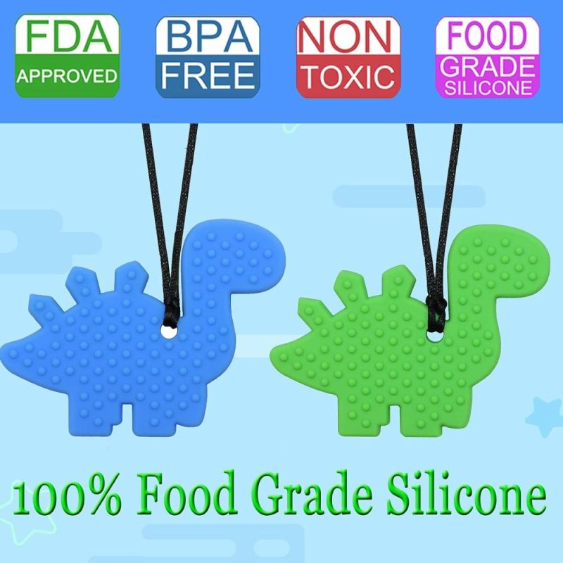 Dentifrici | Collane da Masticare per Bambini con Sindrome di Sensibilità – Giochi da Masticare in Silicone con Dinosauro per Bambini Autistici – ADHD – SPD – Collane da Masticare per Ansia – Ridurre il Movimento Incontrollato nei Bambini…