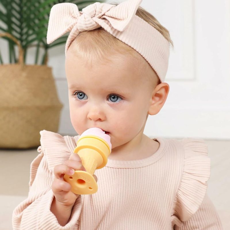 Dentifrici | Freezer Teether For Babies 12-18Months,Freezable Ice Cream Toy For 6-12Months Babies,Cold Water Soother For 3-6Months For Teething Pain Relief,Peach Pink