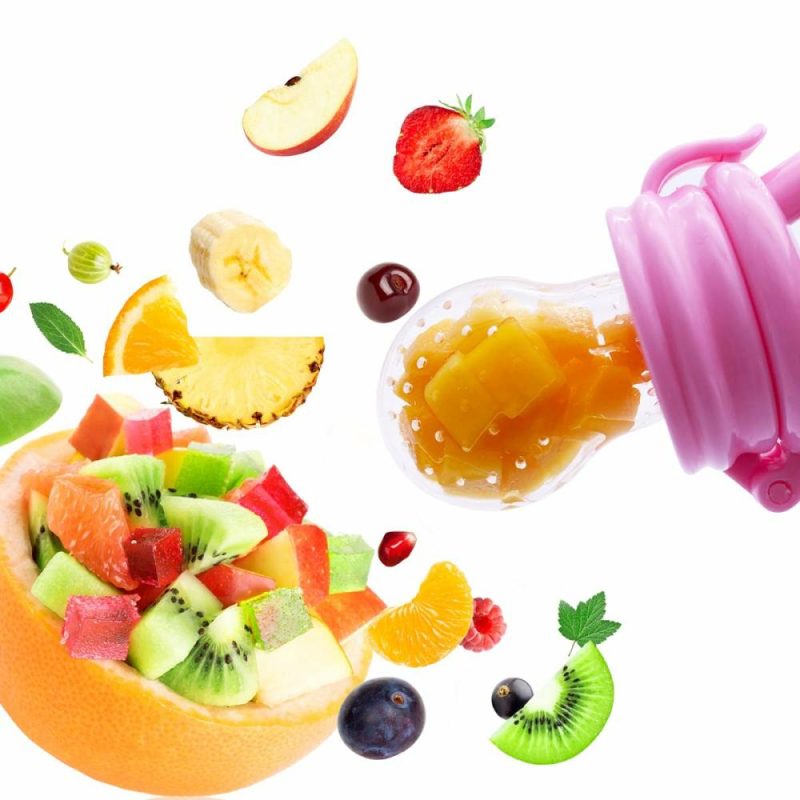 Dentifrici | Giocattoli da dentizione in piedi per bambini 0-6 mesi 6-12 mesi – Masticatori con 2 × Mangiatori di frutta per bambini e 4 × Masticatori per bambini – Senza BPA/Congelabile – Diversi tessuti morbidi per neonati e bimbi (Rosa)