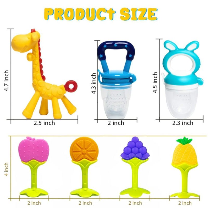 Dentifrici | Giocattoli da dentizione per Bambini 0-6 Mesi 6-12 Mesi 6 Pezzi – 4 Morsetti per Bambini 2 Mangiatoie per Neonati Bpa Free Naturale Organico Silicone Morsetti per Bambini Set