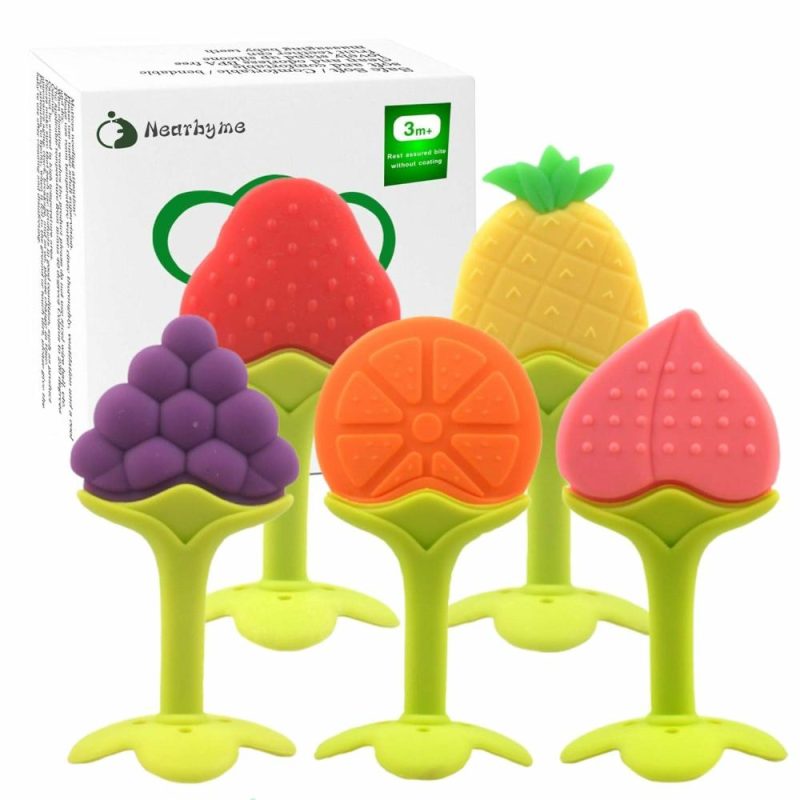 Dentifrici | Giocattoli per il Svezzamento dei Bambini Set di Frutta in Silicone Morbido con Clip/Porta Sonno per Bambini e Neonati 5 Confezioni