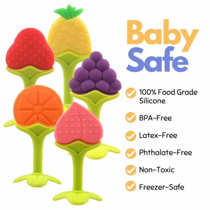 Dentifrici | Giocattoli per il Svezzamento dei Bambini Set di Frutta in Silicone Morbido con Clip/Porta Sonno per Bambini e Neonati 5 Confezioni