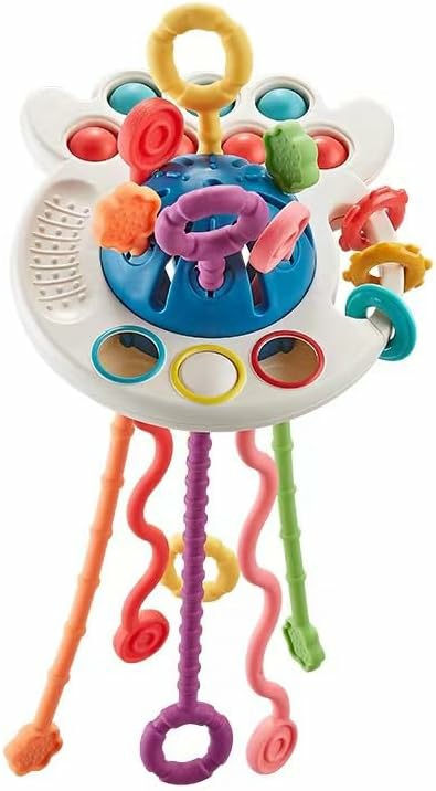 Dentifrici | Gioco Montessori per Bambini 6-12-18 Mesi | Gioco Sensory Bambino Silicone 6-12 Mesi | Gioco da Mordere con Filo da Tira – Regalo Educativo e di Viaggio per Bambini di 1+ Anni Maschi e Femmine Neonati e Bambini Piccoli