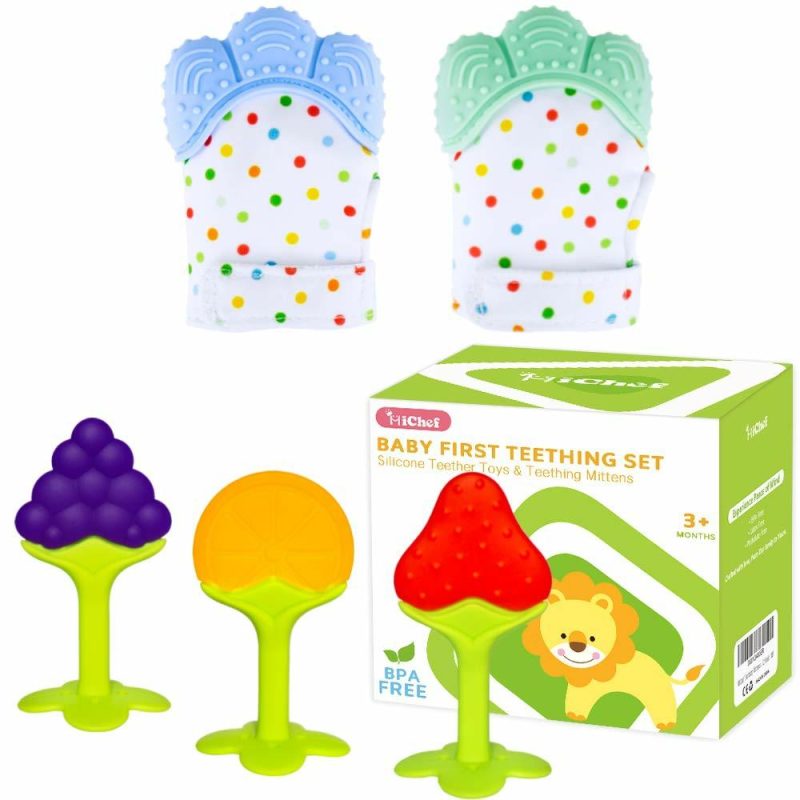 Dentifrici | Guanti da dentizione per Bambino (2 Confezioni) con Giocattoli da Dentizione per Bambino (3 Confezioni) Guanto per Dolore con Effetto Sedativo  Dentifricio in Silicone Senza BPA  Naturale e Organico Sicuro per il Frigorifero per Neonati e Bambini piccoli