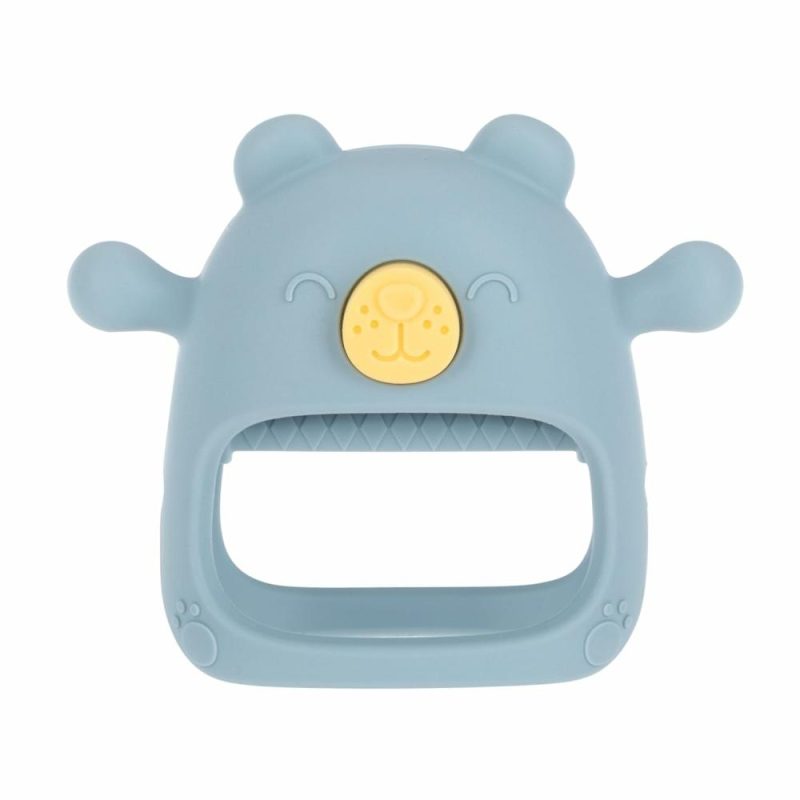 Dentifrici | Guanto da dentizione in silicone per polso – Anello da dentizione per bambini – 3+ mesi – Orso Blu