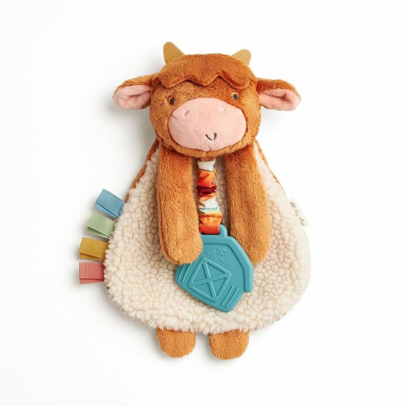 Dentifrici | – Itzy Lovey con dentiera – Baby Lovey con dentiera, nastri texturizzati e braccia sospese – Caratteristiche suono stridulo, tessuto Sherpa e peluche Minky (Vaca delle Highlands)