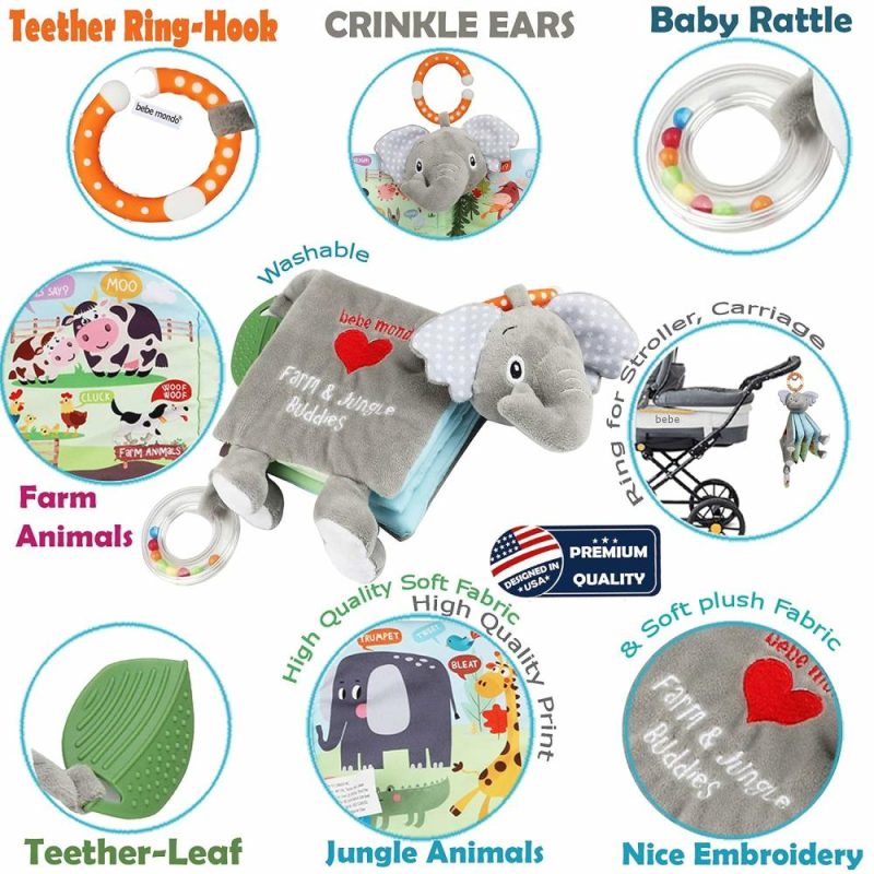 Dentifrici | Libri per Bambini 0-6 Mesi,Giocattoli per Bambini Elefante Tovaglietta Morbida Tocco Sentire Libri Stridulanti per Bambini e Bambini Grandi,Bambini Giocattoli 3-6 Mesi 6-12 Mesi 1-3 Anni Regali per Bambino Bambina,Bunny Pieno Morbido Giocattoli da Masticare