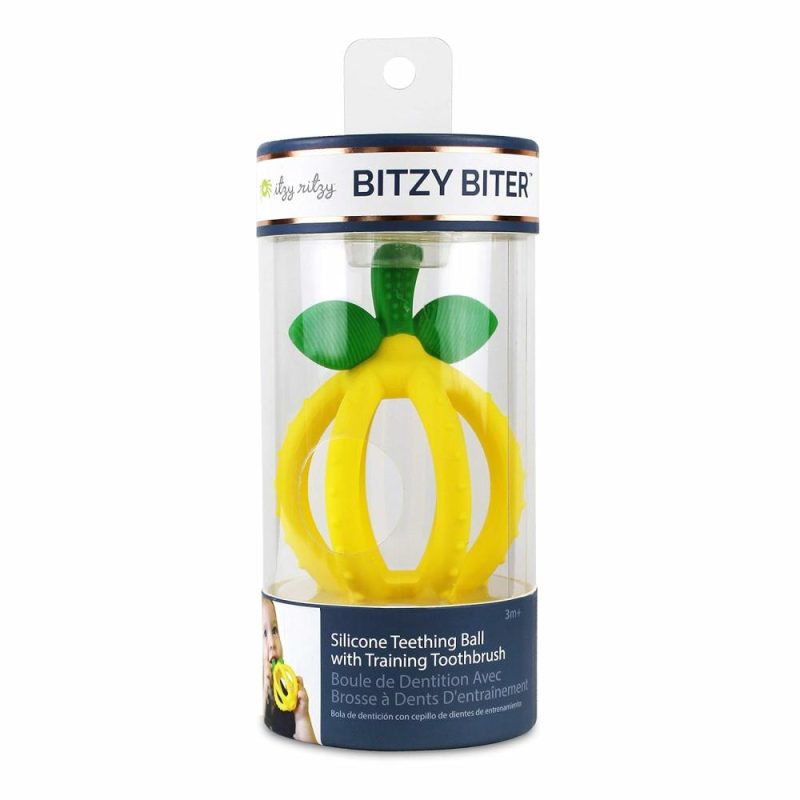 Dentifrici | Palla da dentizione e spazzolino da denti per l’igiene – Silicone Senza BPA Bitzy Biter a Forma di Limone Caratteristiche: Molti Texture per Lenire le Gengive e Design Facile da Maneggiare (Limone)