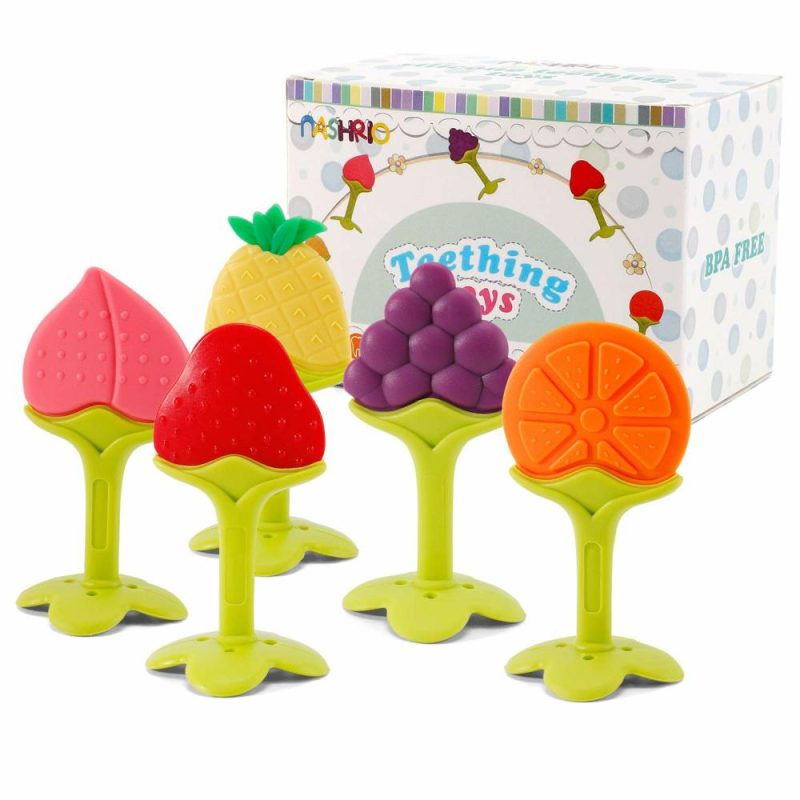 Dentifrici | Set di Giocattoli da Svezzamento da 5 Pezzi – Silicone Senza BPA, Naturale, Organico, Sicuro nel Freezer, Dentiere per Neonati e Bambini – Morbido e Strutturato – Regalo per la Nascita dei Bambini