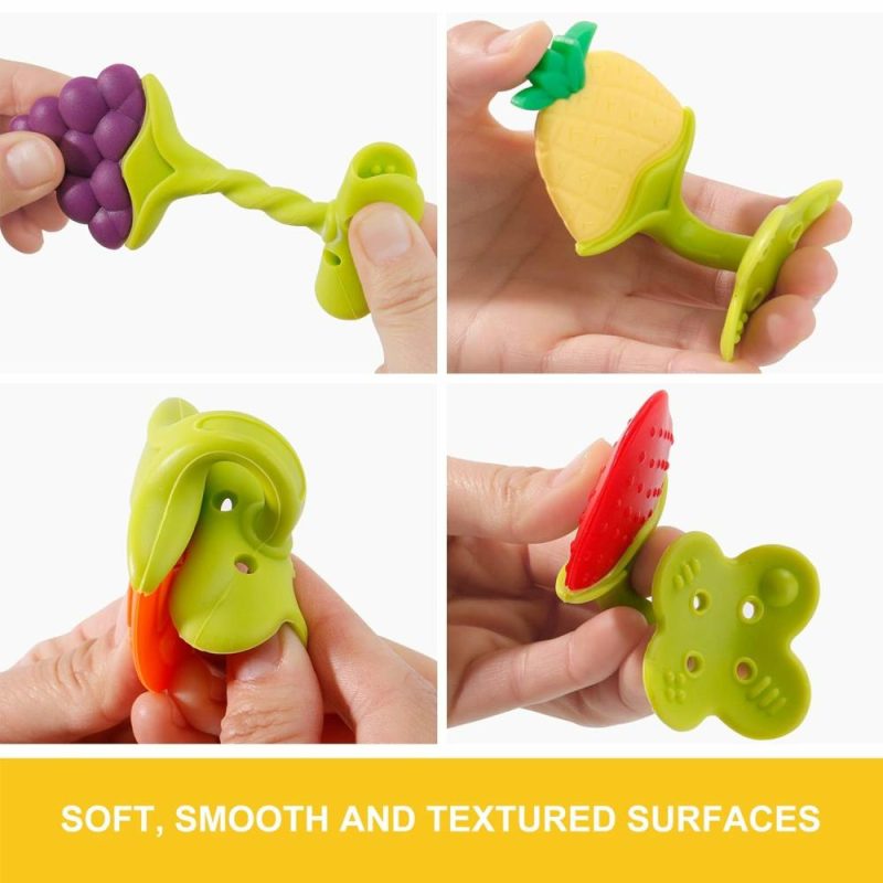 Dentifrici | Set di Giocattoli da Svezzamento da 5 Pezzi – Silicone Senza BPA, Naturale, Organico, Sicuro nel Freezer, Dentiere per Neonati e Bambini – Morbido e Strutturato – Regalo per la Nascita dei Bambini